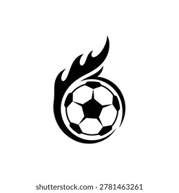 Football sphere captured mid motion with flowing flame effect. Concept representing rapid gameplay and passionate energy for sports events.