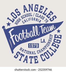 Football sport California typography, t-shirt graphics, vectors