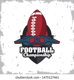 Football sport championship emblem with equipment symbols grunge vintage concept , sport tournament. vector illustration.