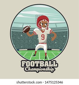 Football sport championship emblem with player holding ball cartoon ,vector illustration graphic design.