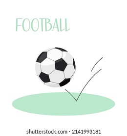 Football sport game. Soccer ball bounces off grass. Vector flat illustration of football. 