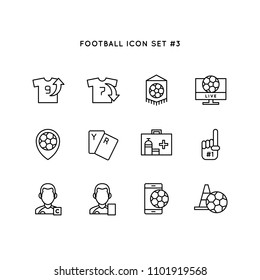 Football sport icon set. Soccer object illustration. Simple clean monoline symbol.