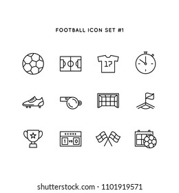 Football sport icon set. Soccer object illustration. Simple clean monoline symbol.