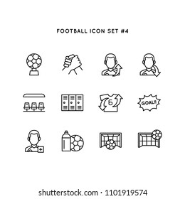 Football sport icon set. Soccer object illustration. Simple clean monoline symbol.