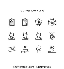 Football sport icon set. Soccer object illustration. Simple clean monoline symbol.