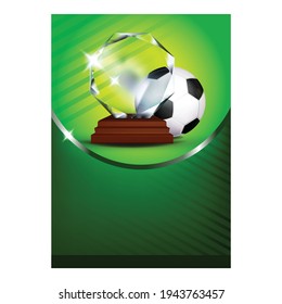 Football Sport Tournament Flyer Banner Vector. Football Leather Ball And Award For Win Team. Athlete Grass Field International Match Event, Soccer Game Colorful Concept Template Illustration
