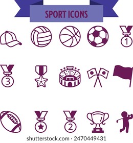 Football and sports competitions. Boots, uniform, soccer ball. Prize for winning the competition. Set of simple linear icons