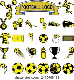 Football and sports competitions. Boots, uniform, soccer ball. Prize for winning the competition. Set of simple linear icons