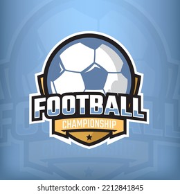 Football sports team logo for competition on blue background