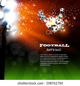 Football spotlight background with soccer ball, easy all editable