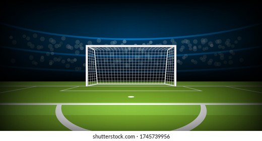 Football stadium arena, football goal on penalty position, vector illustration