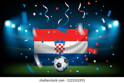 Football stadium with the ball and Croatia flag. Viva Croatia