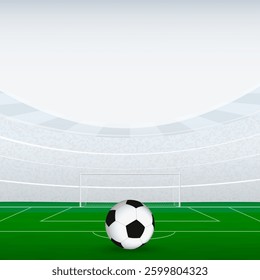 Football Stadium with Classic Ball Design, Square Illustration. A simple and elegant illustration of a soccer field within a modern stadium.
