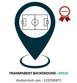 football stadium here. soccer field icon and map pointer