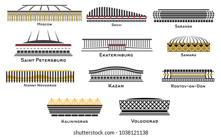 Football Stadium Set on White Background. Vector Illustration. Russia 