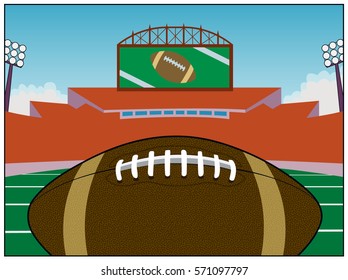 Football Stadium / A football sits in the middle of a playing field.