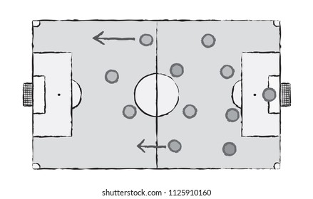 Football stadium or Soccer field. Sport vector cartoon in doodle style. Strategy formation 4-4-2.