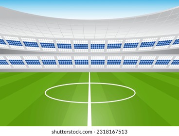 Football Stadium or Soccer Stadium. Football Field or Soccer Field Stadium. Vector Illustration. 