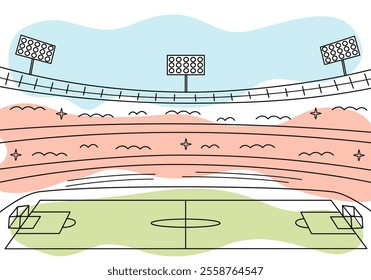 Football stadium sport graphic color landscape sketch illustration vector. Soccer stadium line art.