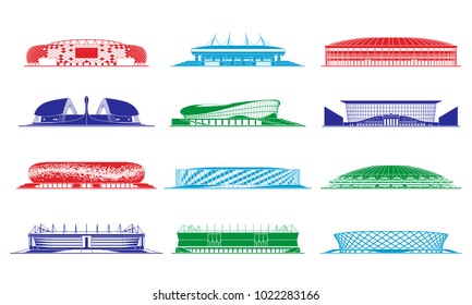Football stadiums set.  Russia 2018