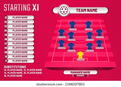 Football Starting XI, Football Graphic For Soccer Starting Lineup Squad, Soccer Line Up