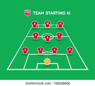 Football Starting XI. Soccer Line Up With Simple Design