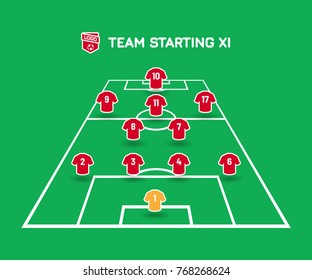 Football starting XI. Soccer line up with simple design