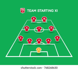 Football starting XI. Soccer line up with simple design