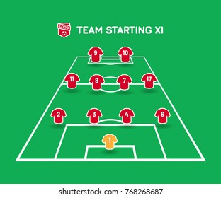 Football starting XI. Soccer line up with simple design