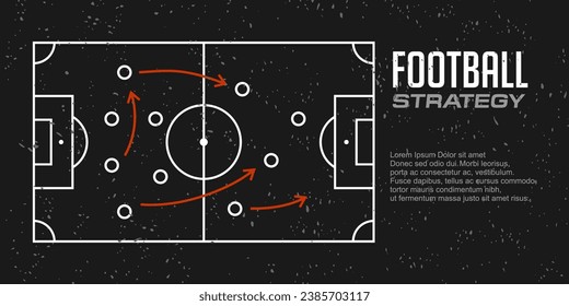 cartel de estrategia de fútbol en tablero negro. Formación y táctica del equipo de fútbol.  plan de juego con estrategia de juego de fútbol. Vector para el concepto de banner del campeonato mundial de fútbol