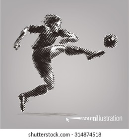 Football striker. Vector artwork in the style of ink drawing