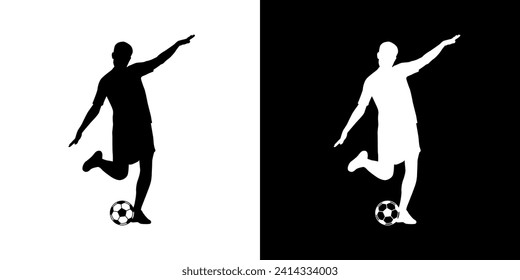 Football style icon. Kicking the ball. Silhouette. Black icon