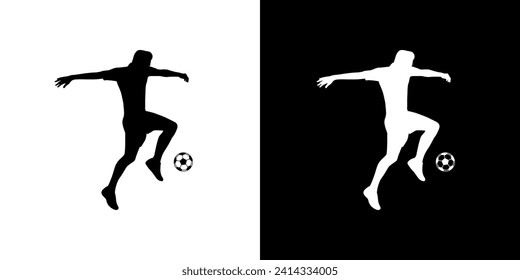 Football style icon. Kicking the ball. Silhouette. Black icon