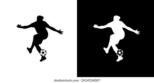 Football style icon. Kicking the ball. Silhouette. Black icon