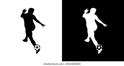 Football style icon. Kicking the ball. Silhouette. Black icon