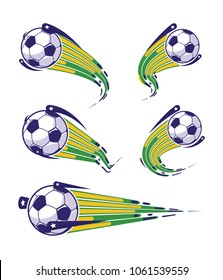 Football Symbols Set. Fast Moving Soccer Ball. Logo For Sports Design. Vector Illustration.