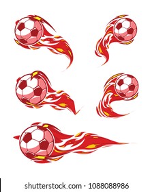 Símbolos de fútbol establecidos. fuego rojo mueve rápido el balón de fútbol. para el diseño deportivo. Ilustración vectorial.