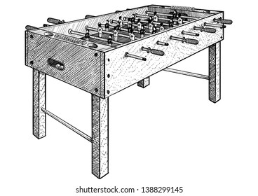 Football table illustration, drawing, engraving, ink, line art, vector