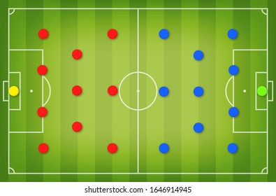 Football Tactic Board. Magnetic Board With Football Field Marking And Magnetic Pins,  Soccer Tactic Scheme, Team Strategy. Football Playbook Template. Vector