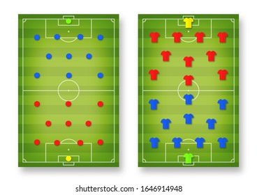 Football Tactic Board. Magnetic Board With Football Field Marking And Magnetic Pins And T-shirts,  Soccer Tactic Scheme, Team Strategy. Football Playbook Template. Vector