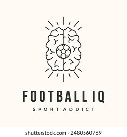 football tactical line art logo vector minimalist illustration design, football brain strategy symbol design