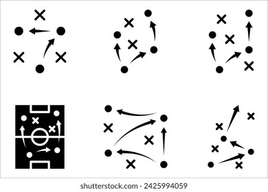 football tactics icon set, game success strategy in football, scheme play, vector illustration on white background