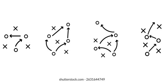 football tactics icon set. game success strategy in football vector.