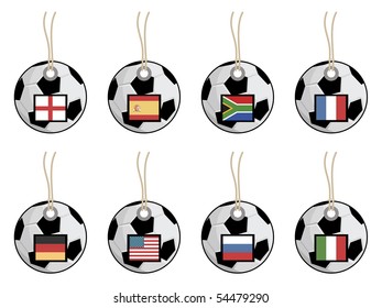 football tags with flags isolated on white