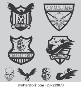 football team crests set with eagles and skulls