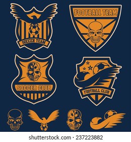 football team crests set with eagles and skulls
