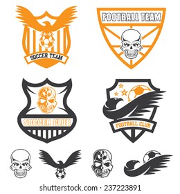 football team crests set with eagles and skulls