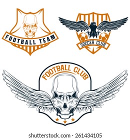 football team crests set with eagles and skulls