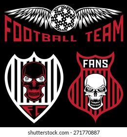 football team crests set with wings and skulls