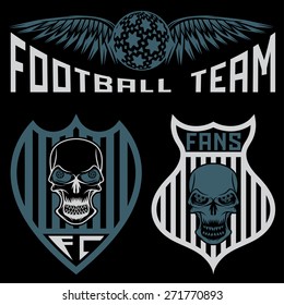 football team crests set with wings and skulls